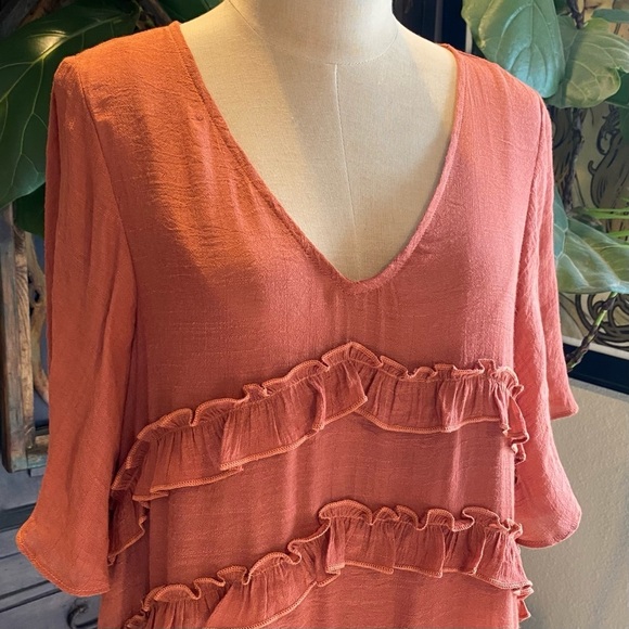 Vici Flawless Ruffled Terra Cotta v-neck Tunic Slip dress - Picture 12 of 16